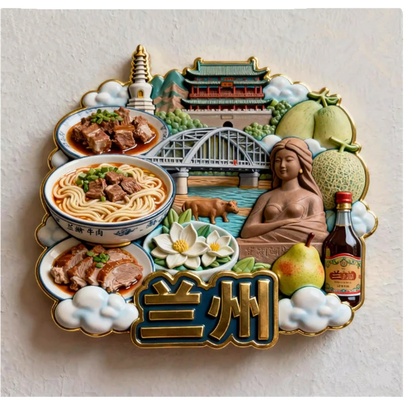 Lanzhou Rindfleisch-Lamian-Nudeln 3D Metall-Kühlschrankmagnete China Tourismus-Souvenirs Kühlschrank-Magnetaufkleber Geschenk