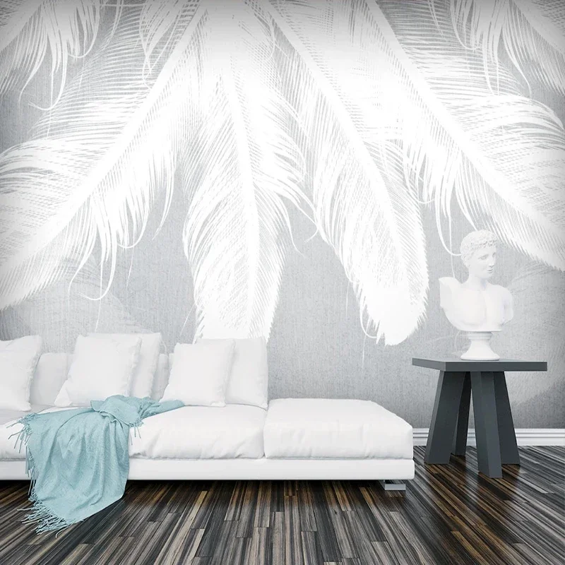 Custom 3D Photo Wallpaper Abstract White Feather Modern Art Wall Painting Living Room Sofa Bedroom Self adhesive Mural Backdrop