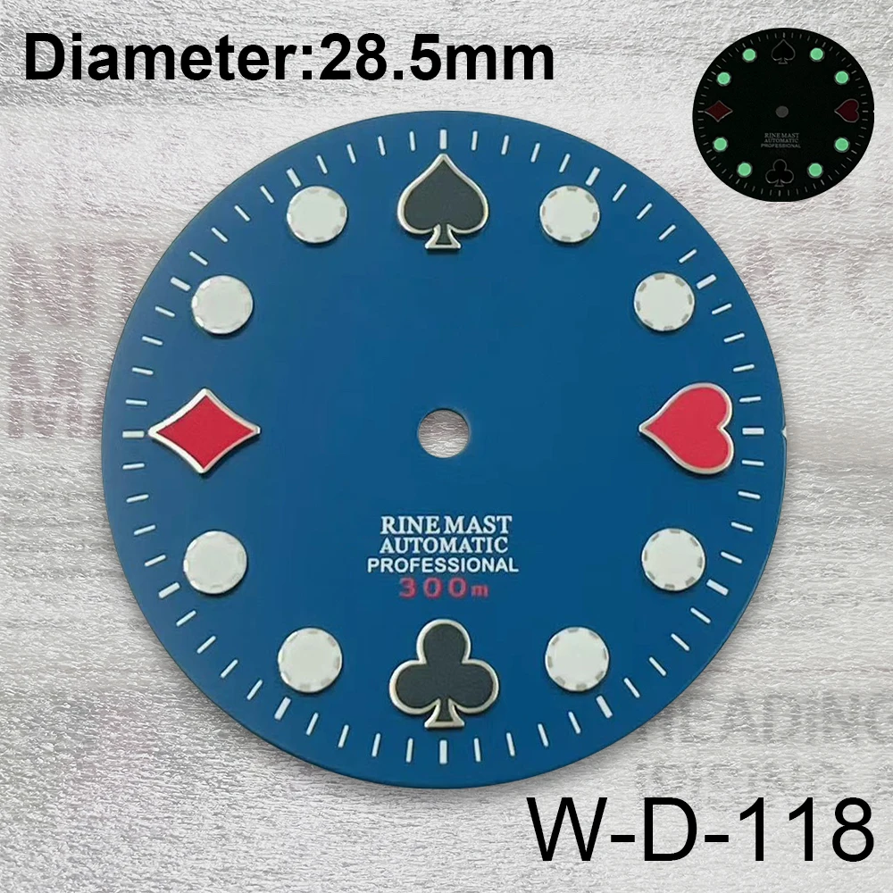 28.5mm S Logo Poker Dial Fit NH35/NH36/4R/7S mechanizm automatyczny zielony świecący wysokiej jakości akcesoria do modyfikacji zegarków