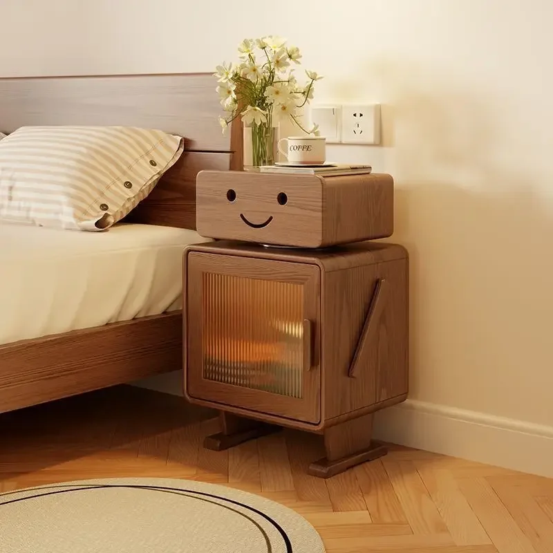 The product can be customized. Robot bedside table solid wood bedroom