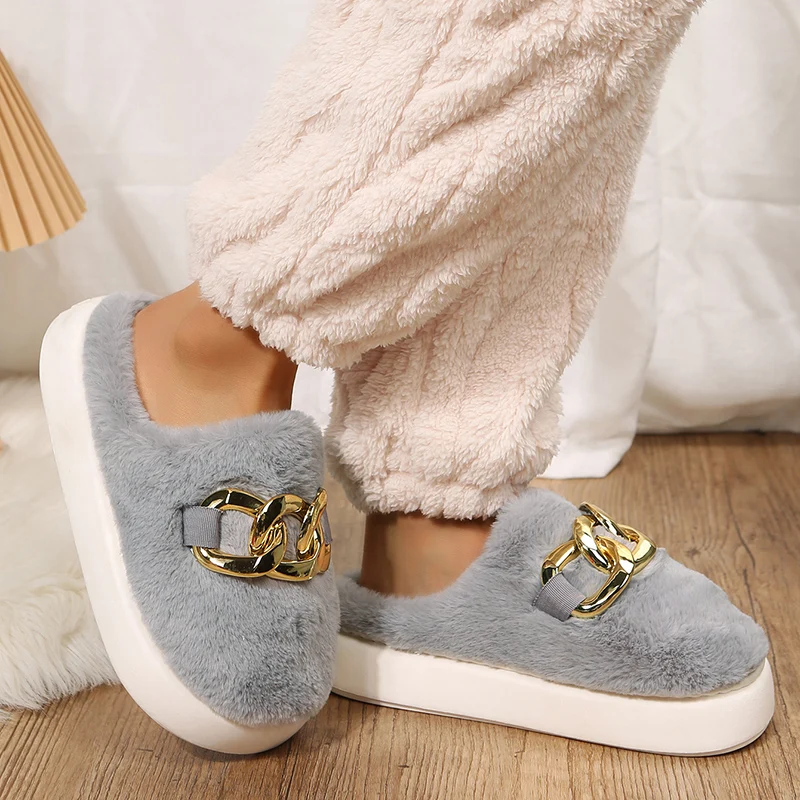 Womens Winter Warm Cotton House Slippers Female Indoor Plus Fur House Slippers Shoes Ladies House hold Footwear Women Slipper