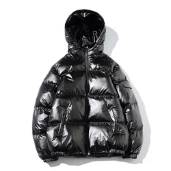 Men's Cotton Warm Shiny Hood Casual Coat Mens Cotton-padded Short Hooded Coat Loose-fit Trendy Padded Jacket Stylish Cotton Coat