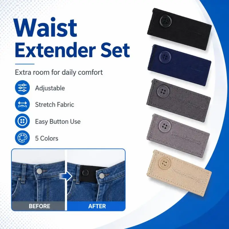 5/10 Stück Hosen-Taillenverlängerer, elastischer Bund, geeignet für Männer und Frauen, Stretch-Taillenverlängerer, Jeans-Knopf – Detail 1