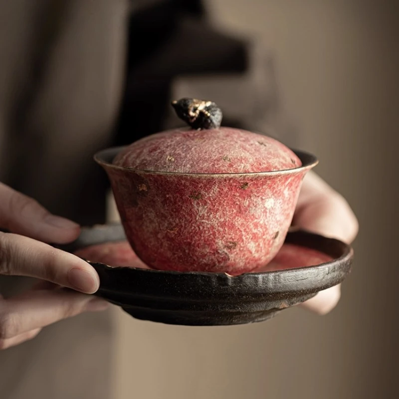 

Окрашенная керамика Fulu крышка чаша ручная роспись золотая чаша для заваривания чая кунг-фу чайный сервиз бытовой керамический Sancai крышка чаша