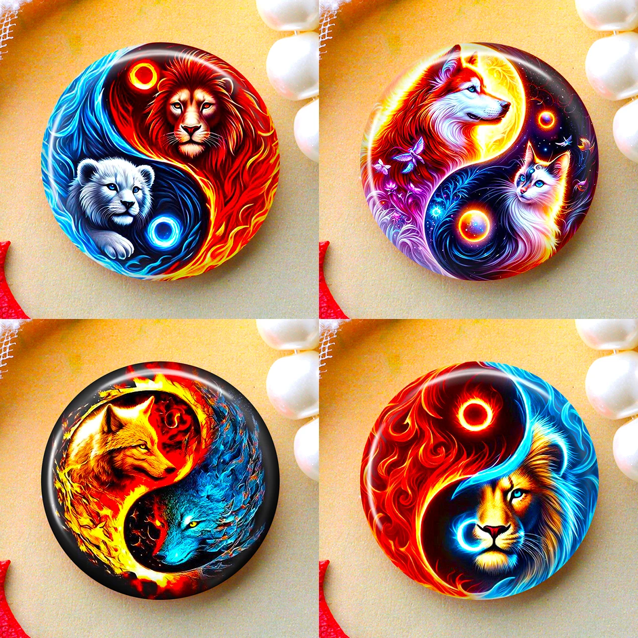 8mm 10mm 12mm 25mm 16mm 18mm 20mm DIY Photo Glass Cabochons Round Cameo Set Handmade Settings Stone Yin-Yang W29