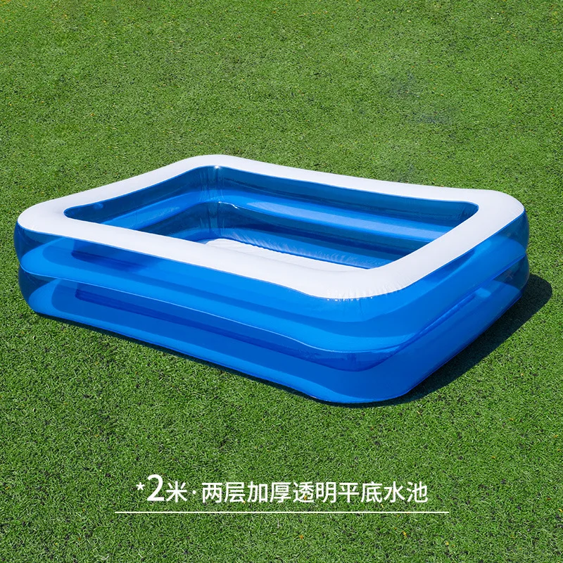 Inflatable Blue White Swimming Pool, Square Outdoor Water Pool for Home Kids, Durable Thick Material, Garden Patio Use