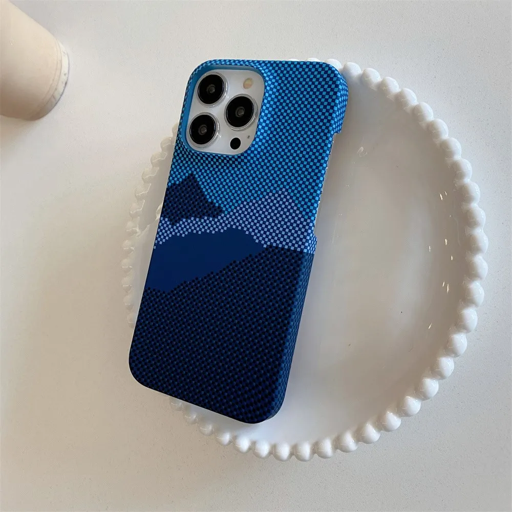 Business Carbon Fiber Pattern Case for iPhone 15 14 Plus 13 12 11 Pro Max Shockproof Hard Plastic Retro Frameless Armor Cover