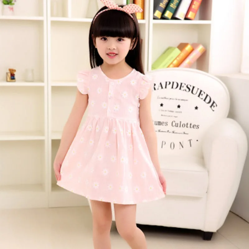 Summer Korean style fashionable cute girls\' dress children\'s cotton and linen floral vest dress baby ruffled sleeveless dress