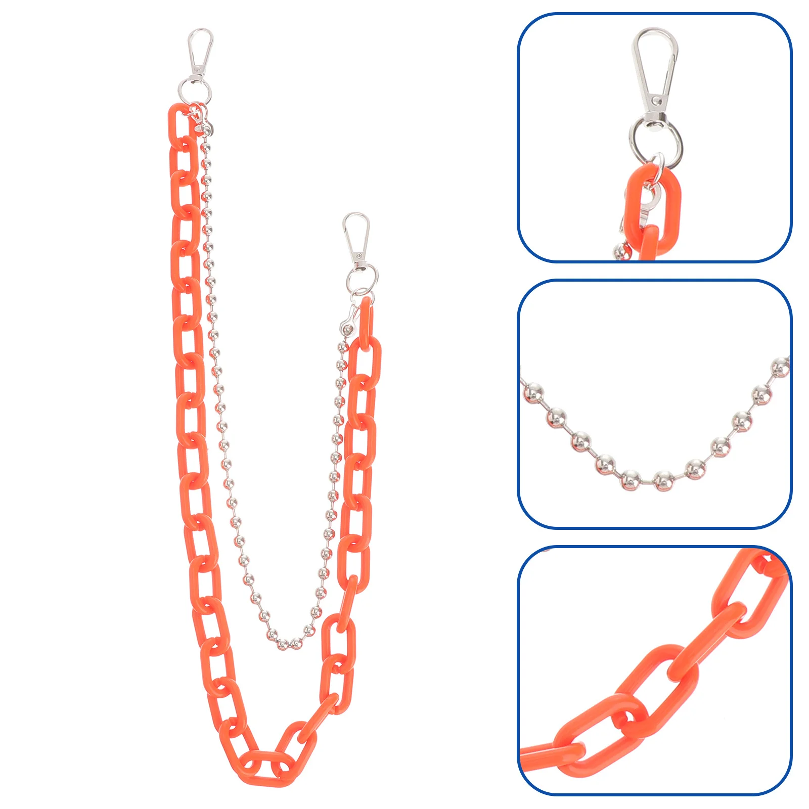 Geometric Body Chain Orange Acrylic Iron Lightweight Durable Smooth Beads Electroplated Metal Waist Chain For