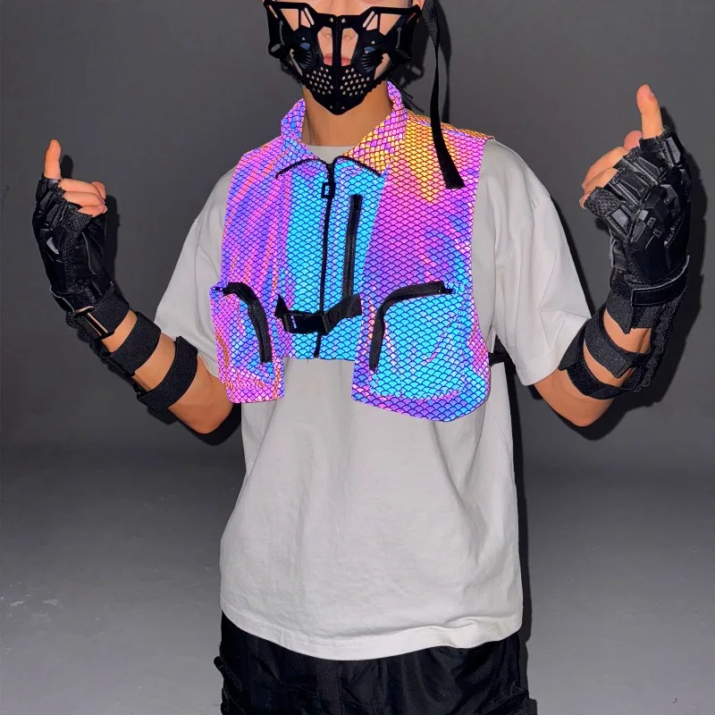 Luminou الملبس الشتاء عاكس Techwear سترة رجالي الجمالية فائدة سترة المنشورية سترة قصيرة أكمام معطف في الهواء الطلق ثلاثية الأبعاد #2