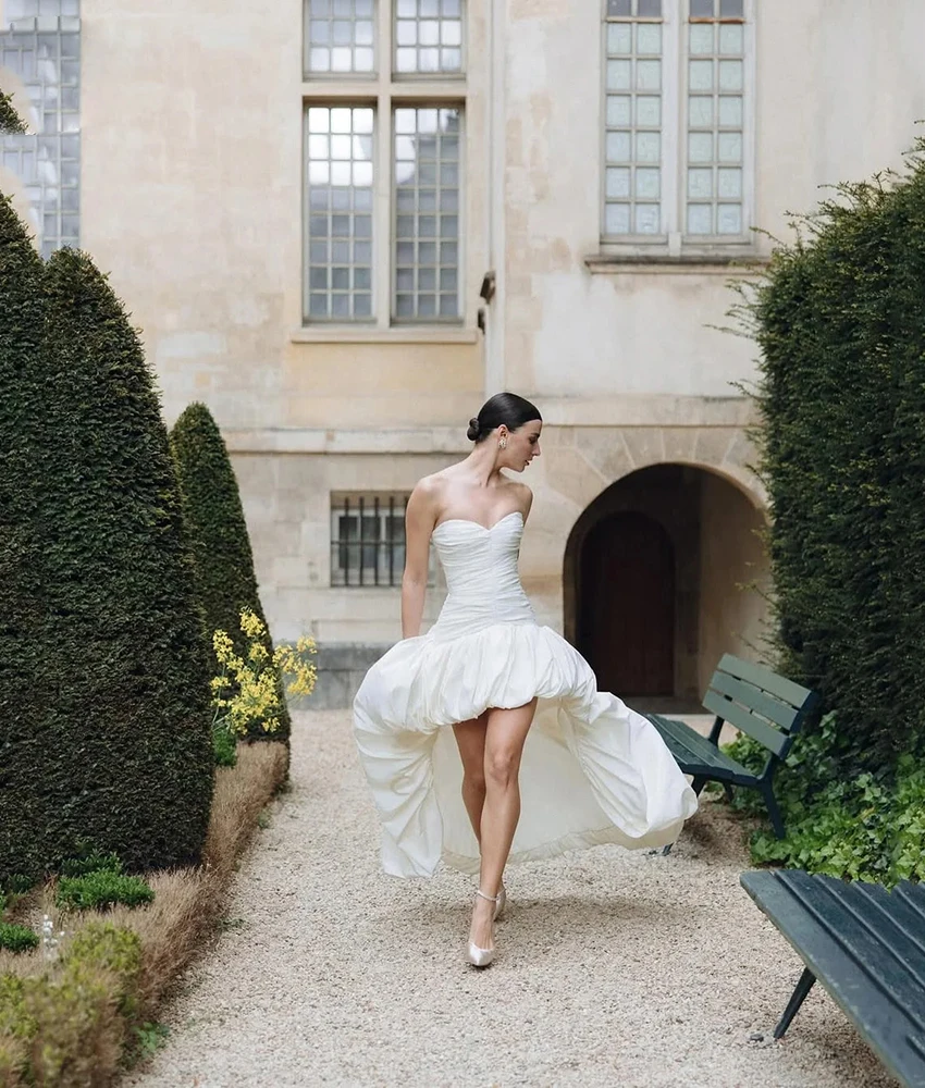 

MCDV Customized Sexy Satin A-Line Evening Dress Temperament Strapless Sleeveless Floor Length Women Wedding Gowns Custom Size