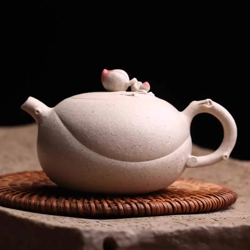 Yixing Purple Clay Blossom Longevity Peach Bionic Device Pure Handmade Famous Making Sketch Pot Large Mouth Tea Set Chinoiserie