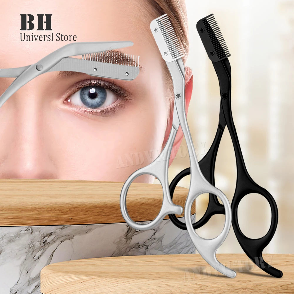 

1PCS Eyebrow Trimmer Scissor New Stainless Steel Eyebrow Scissors with Comb,Portable Non Slip Professional Eyebrow Trimmer