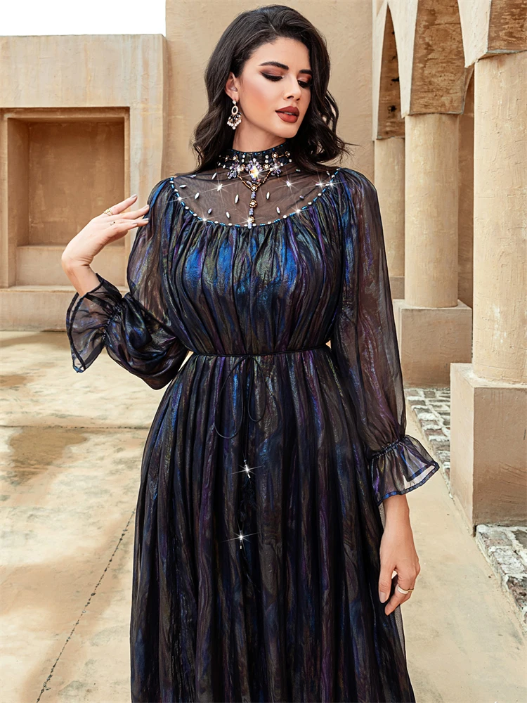 สีดํา Ramadan Eid ดูไบ Abaya ตุรกีอาหรับมุสลิมชุด Robe Musulmane Femme ชุดแอฟริกันอิสลามเสื้อผ้าสําหรับผู้หญิง ...