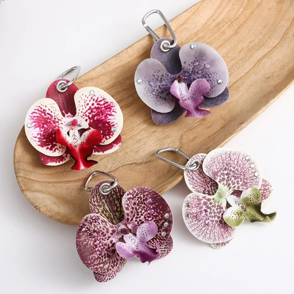 

Creative Colorful Phalaenopsis Keychain Handmade Simulation Flower Bag Pendant Orchid Lily Flower Keyring