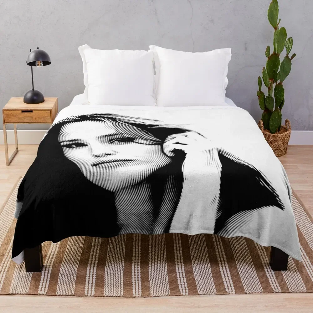 Jennifer Garner Black & White Portrait (Linocut) Throw Blanket Cute Plaid on the sofa Fashion Sofas Travel Blankets