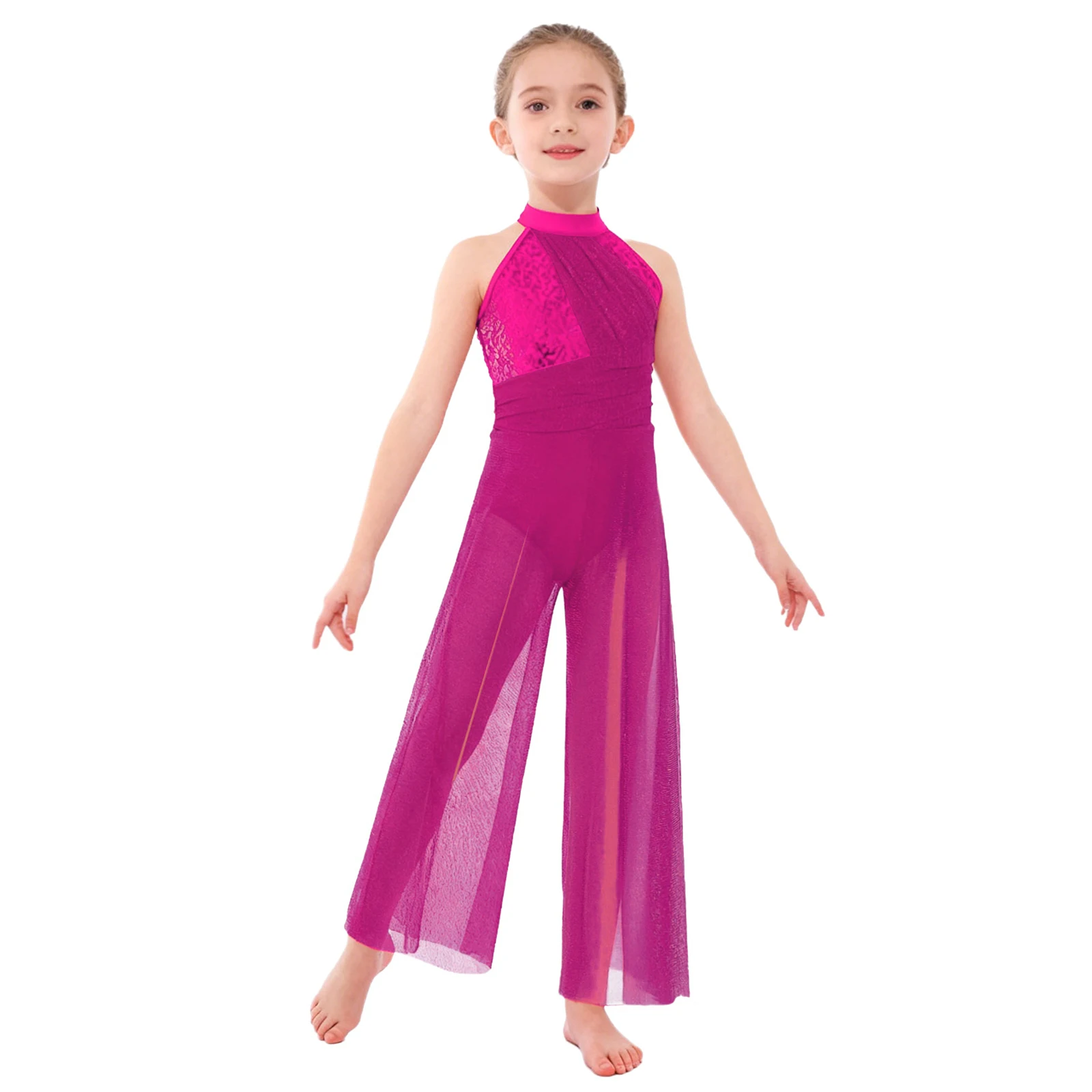 Mädchen Gymnastik- und Ballett-Einteiler Glänzender Pailletten-Jumpsuit für Moderne Zeitgenössische Lyrische Tanz-Performance Kostüme Tanzbekleidung – Detail 24