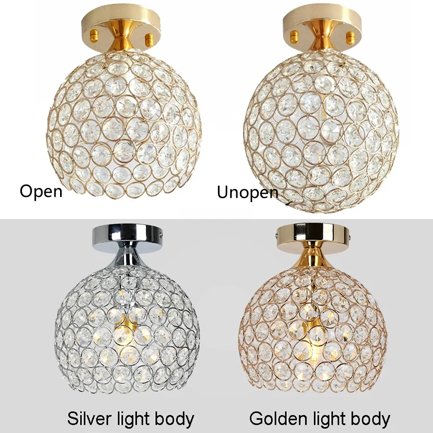 Crystal Ball E27 LED Bulb Ceiling Lamp Home Deco for Bedroom Passage Silver/Gold Shade Hardwear Lustre Luminous Lighting