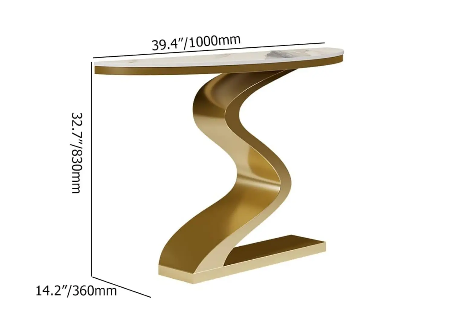 Half Circle Entry Table With Curved Legs For Entryway Hallway Living Room Foyer, Sintered Stone Top 39.4