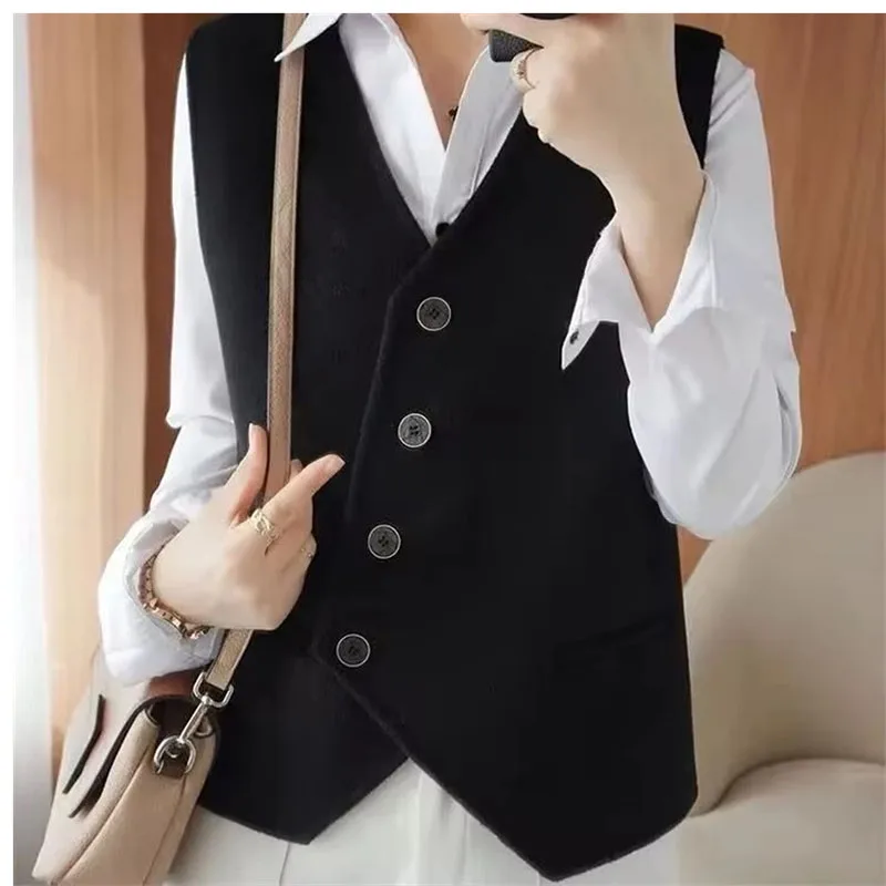

Double-sided Woolen Vest Coat Women's 2025 Autumn Winter New Sleeveless Jacket V-neck Woolen Vest Coat Inner Waistcoat