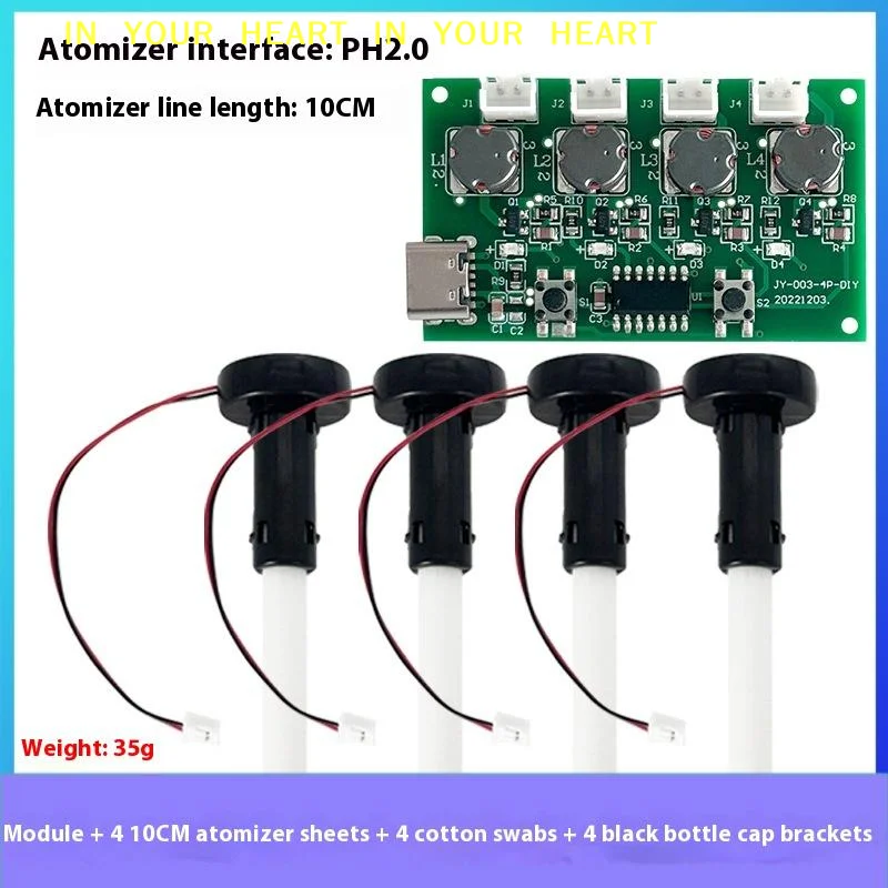 

【X】Four Spray Humidifier Type-C USB Mini Humidifier DIY Kits Mist Maker And Driver Circuit Board Atomizer Sheet With Stand