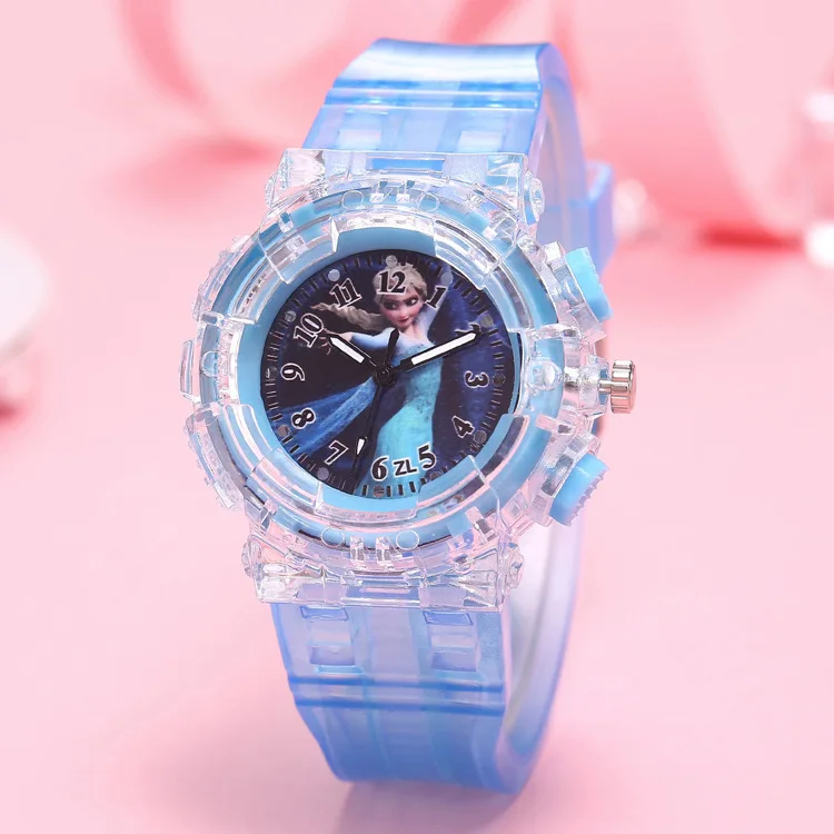 Disney Frozen Princess Pattern Led Glowing Flash Children ​Watch Toys Fashion Quartz Wristwatch Christmas Gifts for Kids