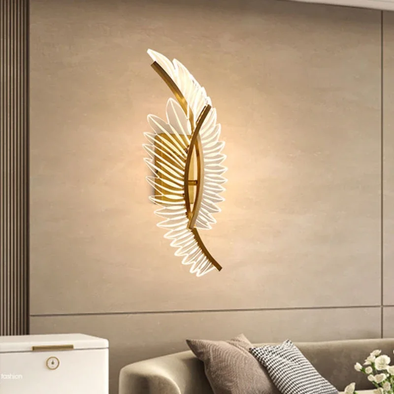 Nordic Modern Art Bedside Feather Wall Lamp Light Luxury Living Room Aisle Model Room Background Wall Decoration Wall Lamp Lamp