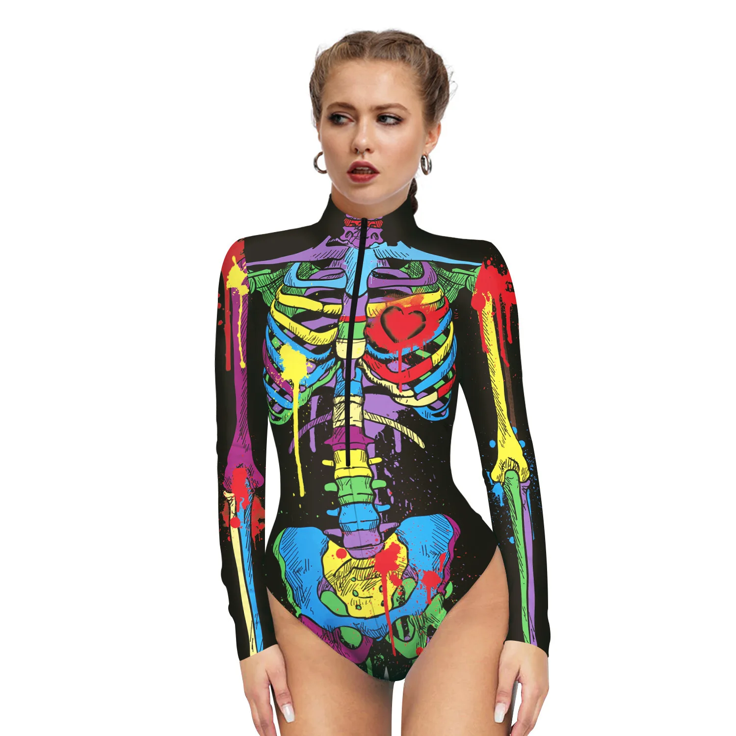 Women Mermaid Cosplay Costume 3d Digital Printing Ladies Long-sleeved Fish Scales Swimsuit Clown Skull Bodysuits Holiday Zentai view 4