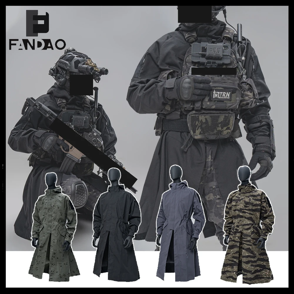 

Long Tactical Trench Coat Jacket Outdoor Polyester-Cotton Hooded Windbreaker Coat for Airsoft Hunting Shooting Cosplay CS Game