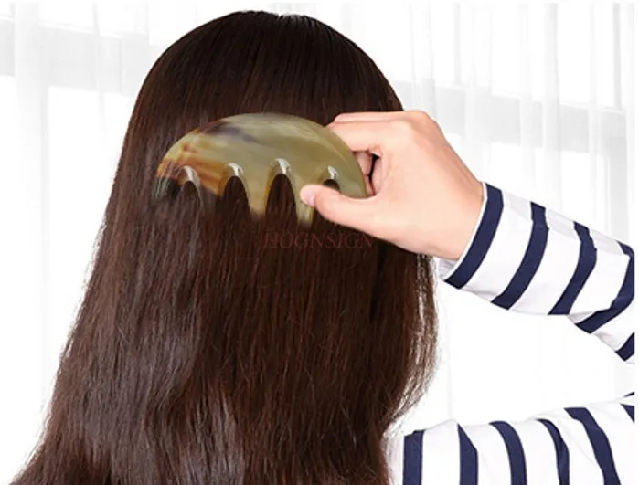 Colorful ox horn acupoint scraping hair therapy comb hair massage comb five teeth meridian comb