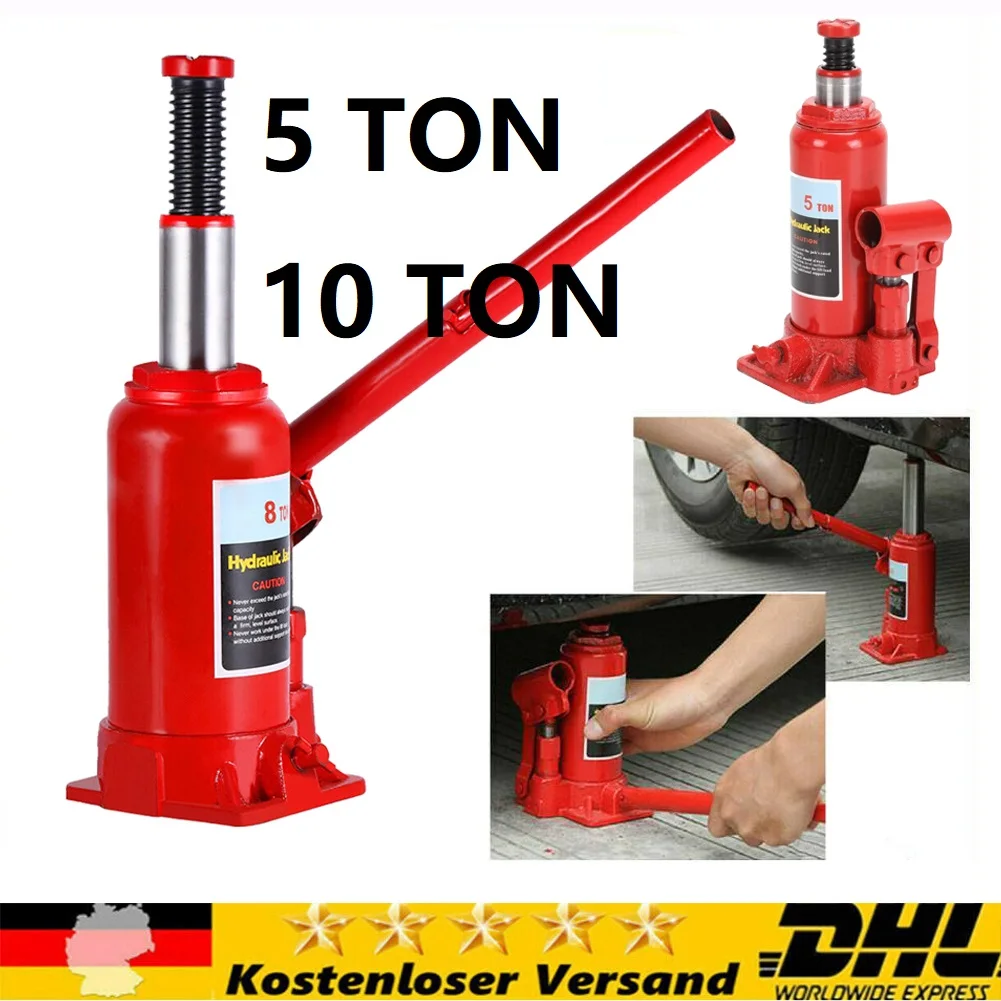 5T/10T Flaschenheber für Auto, SUV, LKW und Wohnmobil, vertikaler Wagenheber mit einer Mindesthöhe von 180 mm, maximaler Höhe von 355 mm, Hubhöhe von 115 mm, 2,7 kg, Kfz-Reparaturwerkzeug, schwerer