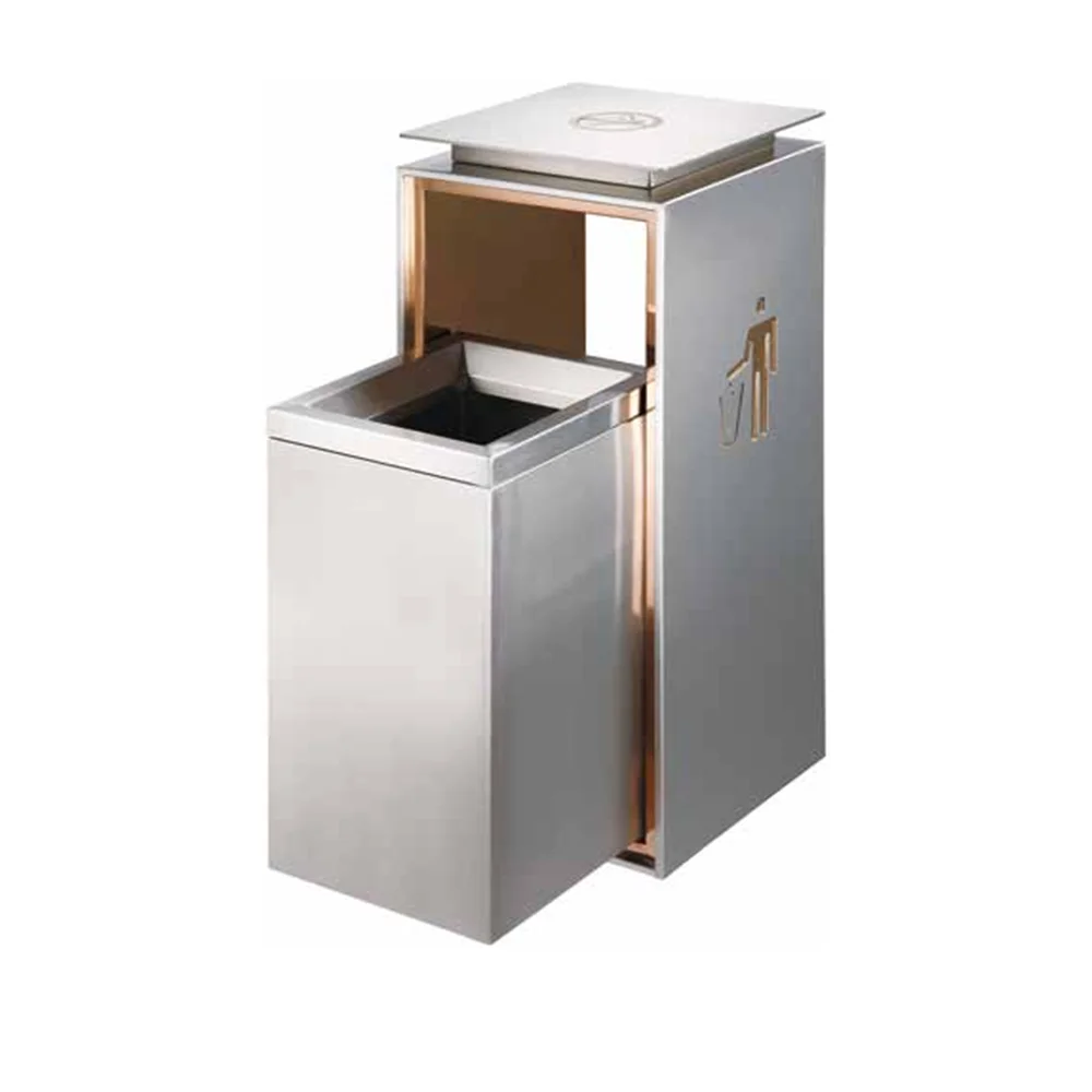 Simple design factory price outdoor stainless steel waste bin public place garden standing metal square trash can with ashtray