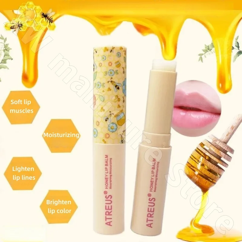 Thai Atreus Honey Lip Balm Moisturizing Hydrating Colorless Anti-drying Peeling and Diluting Fine Lines for Men and Women 3.2g