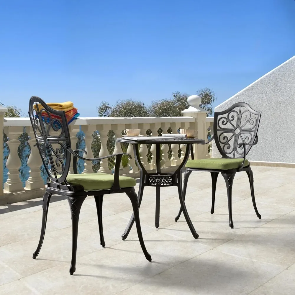 3-Piece Cast Aluminum Bistro Set with Cushions 3