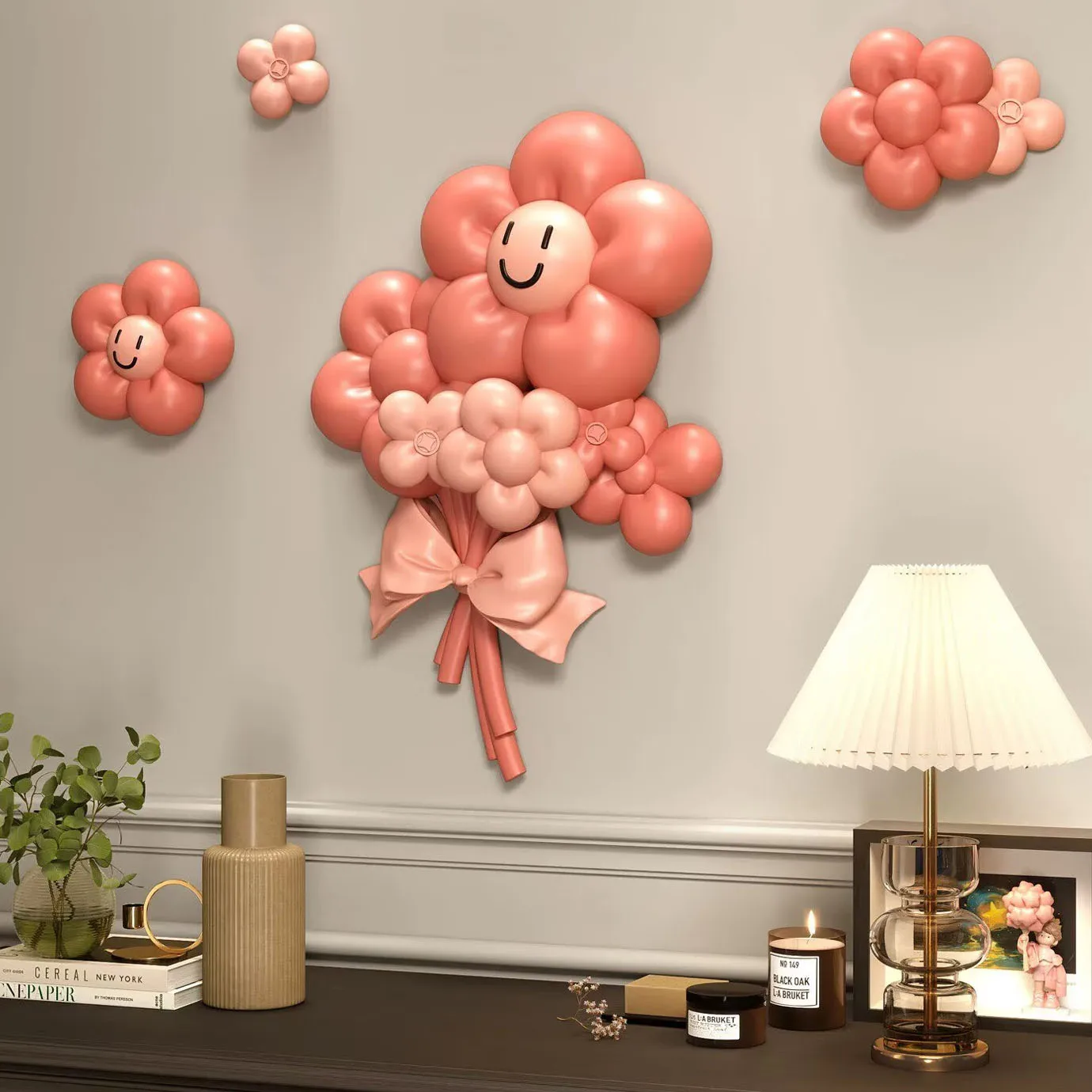 Rich Flower 3D Flower Wall Decoration Wall Stickers Cute Smiling Face Bouquet Background Wall Colorful Wall Hanging