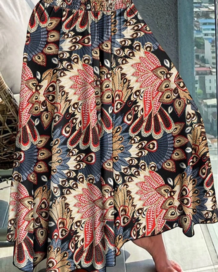 2024 Summer Women's Wear New Casual Fashion Fragmented Flower Tie Waist Long Retro Half Skirt