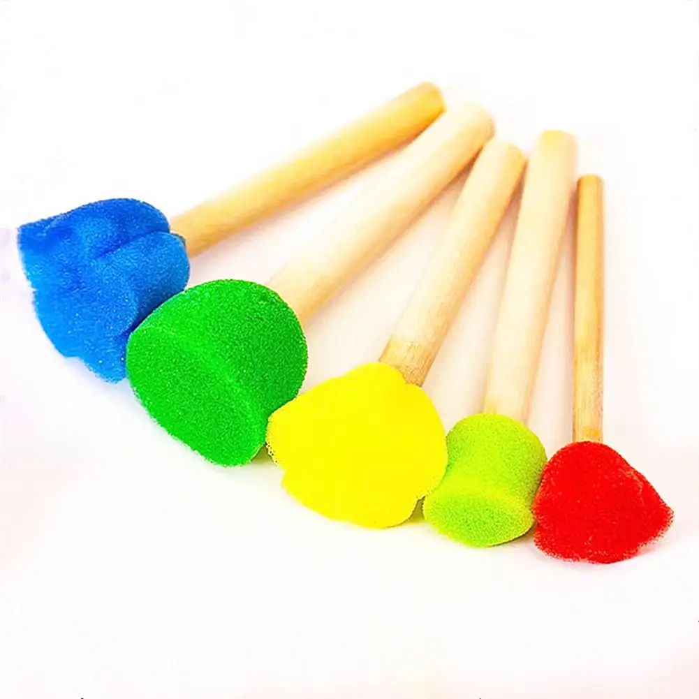 แสตมป์ฟองน้ำคุณภาพสูงที่ไม้แสตมป์ฟองน้ำชุดแปรงโฟมสำหรับวาดภาพเด็กอเนกประสงค์ด้ามจับไม้