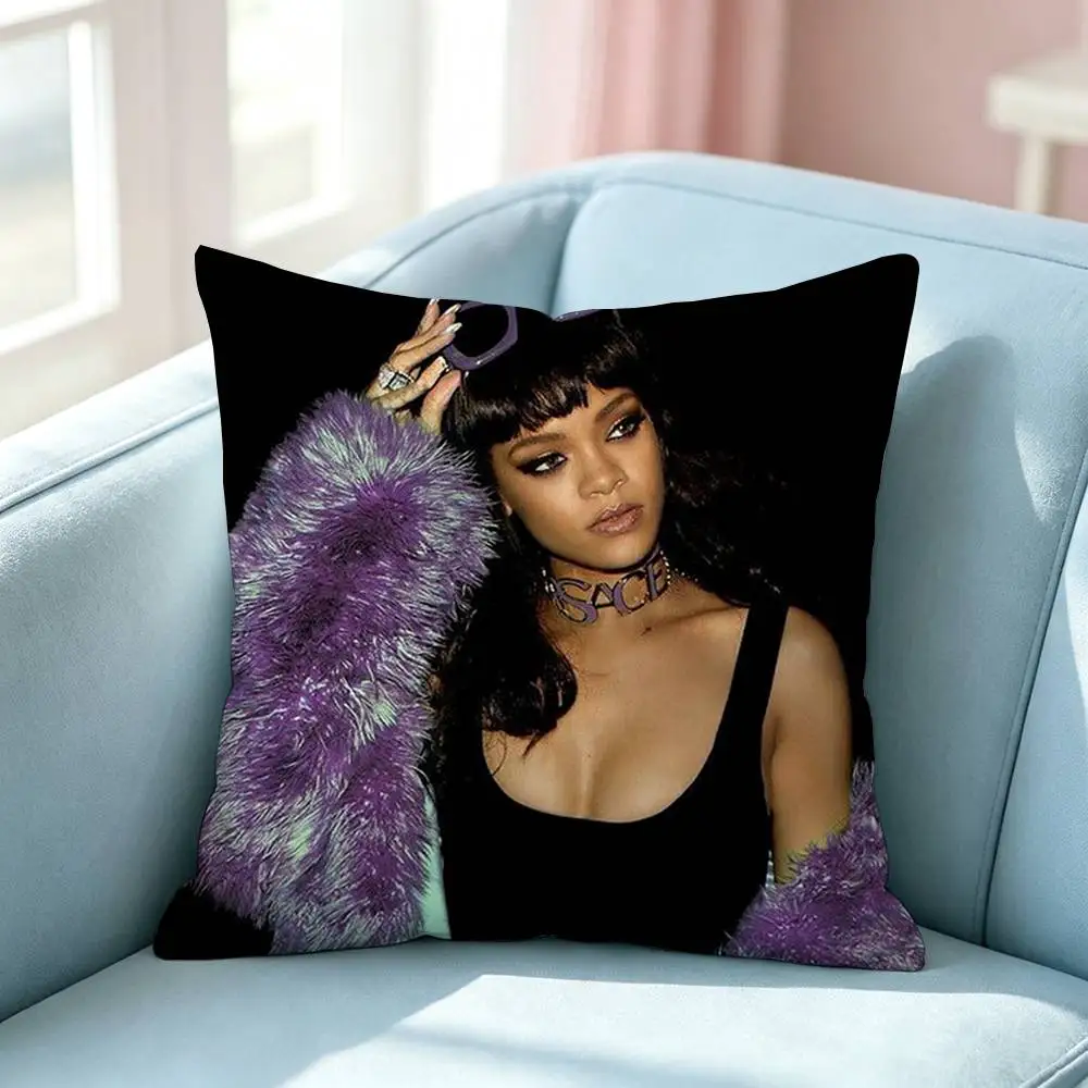 Hot Singer R-Rihanna RiRi Square Double-Sided printed Pillow Case Bedroom Bedside Pillow Sofa Cushion Cover