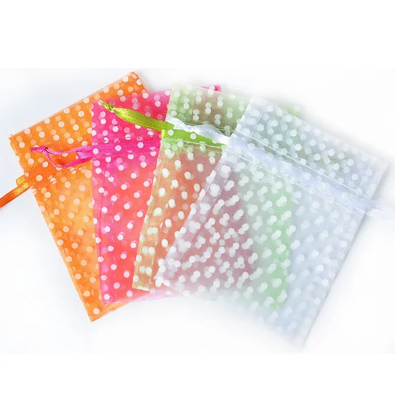 100pcs White-dot Pattern Organza Bag A Birthday Present Jewelry Packaging Yarn Bag Bundle Mouth Storage Transparent Yarn Bag