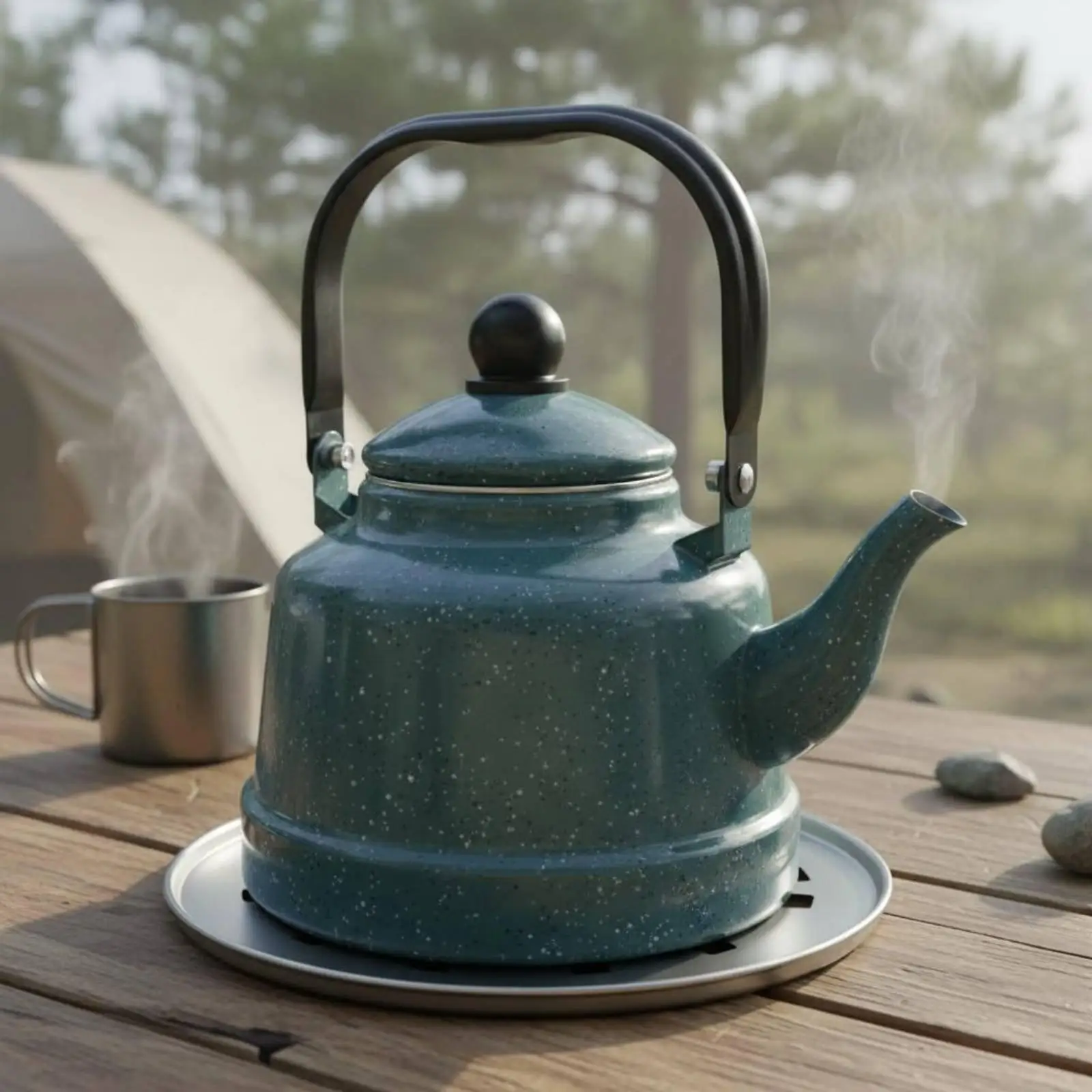 Classic Blue Enamel Kettle Vintage Tea Pot Stainless Edge Easy Pour Water Pitcher for Home Kitchen and Camping