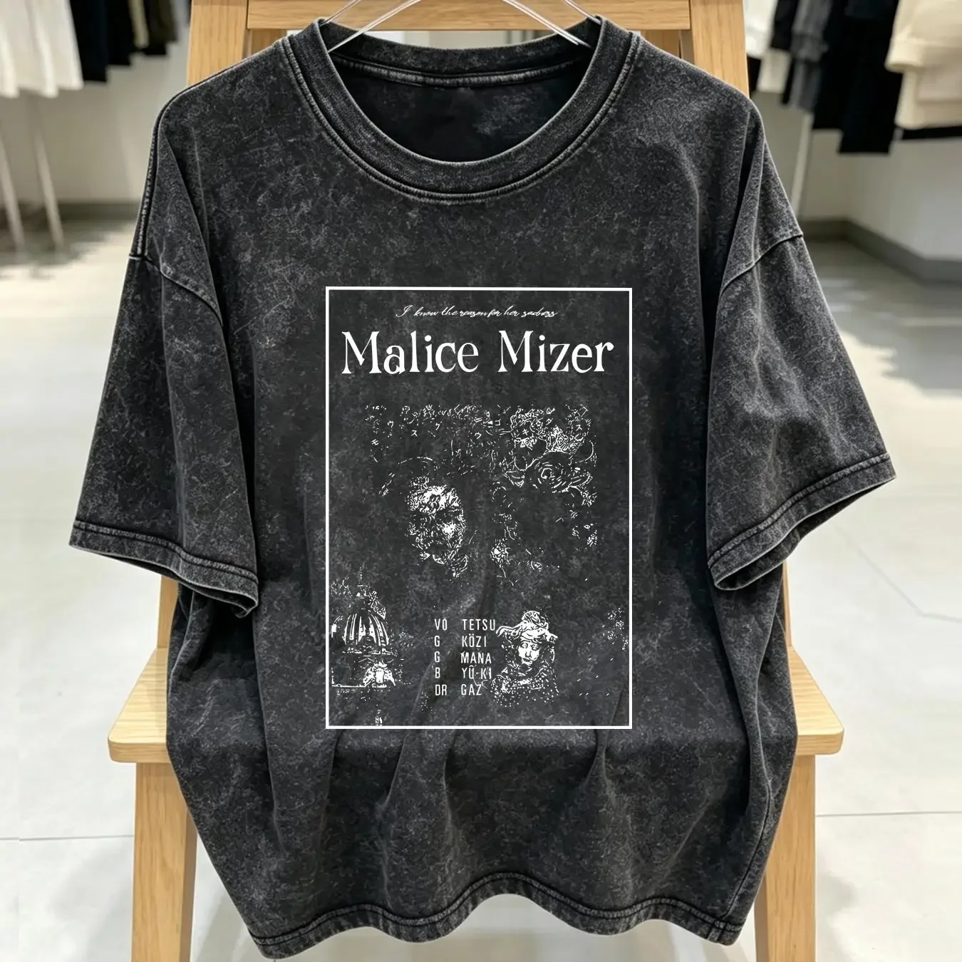 washed T Shirt Malice Mizer I know the reason for her sadness Black S 5Xl 1F1489 vintage Washed Unisex Soft Breathable