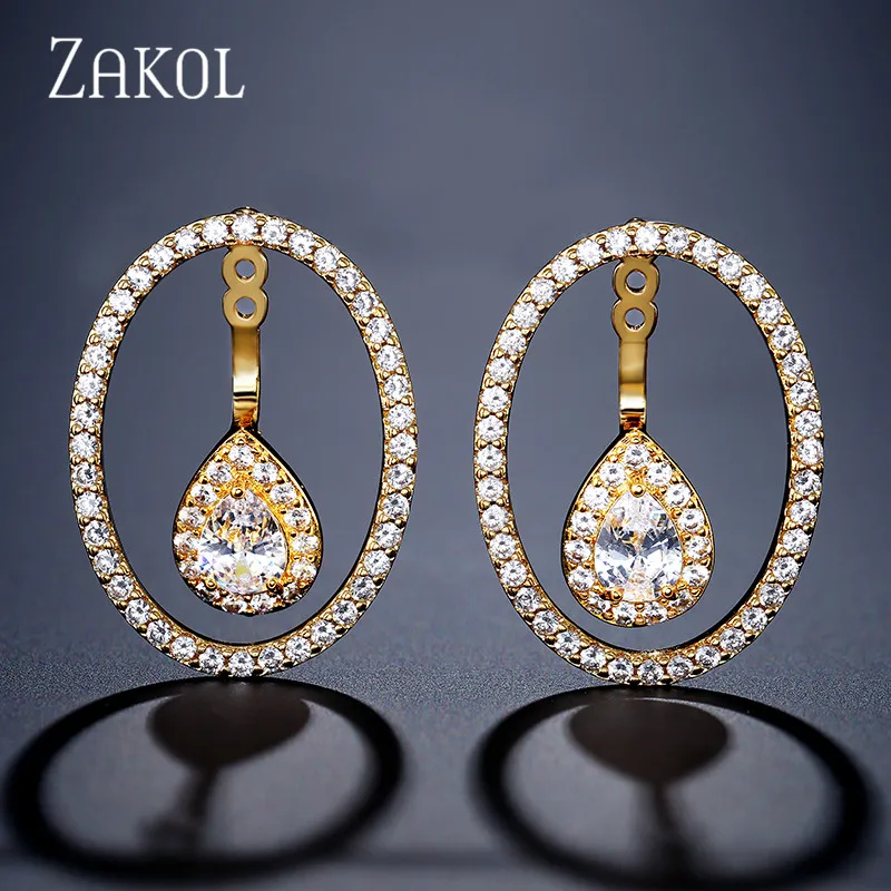 ZAKOL Round Cutout Cubic Zirconia Water Drop Earrings for Women Wedding Dinner Anniversary Birthday Gift Jewelry E2380