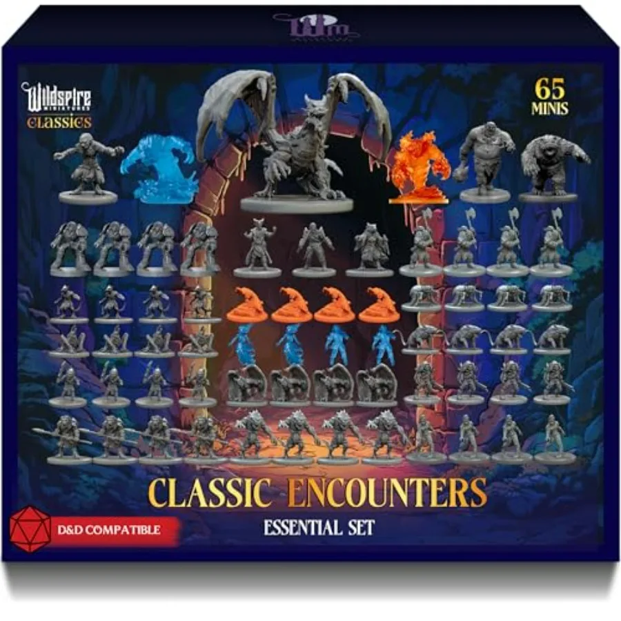 

Classic Encounters - Essential Set - 65 Iconic DND Miniatures Bulk Monsters, 28mm, Unpainted Tabletop RPG DND Minis Figures, Du