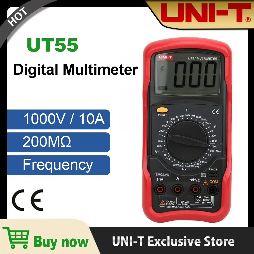 UNI-T UT55 Universal Digital Multimeter UNI T 1000V AC DC DMM Electric Transistor Capacitor Tester Multimetro Digital