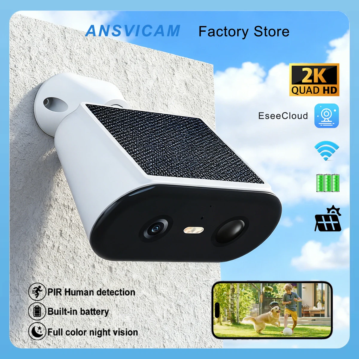 كاميرا مراقبة تعمل بالطاقة الشمسية 2K لاسلكية خارجية طاقة مستمرة أبدية 135 ° رؤية واسعة الزاوية IP67 مقاومة للعوامل الجوية مع اتصال WiFi #1