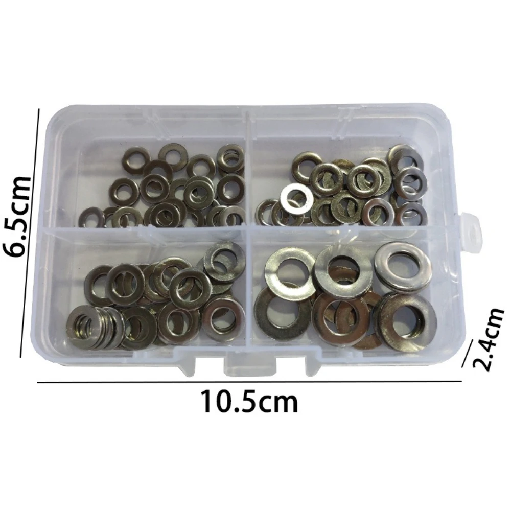 95 pz Scatola 304 Rondelle Piatte In Acciaio Inox M4 M5 M6 M8 Guarnizioni Viti In Metallo Rotondo In Metallo Meson Rondelle di Tenuta Guarnizione di Fissaggio
