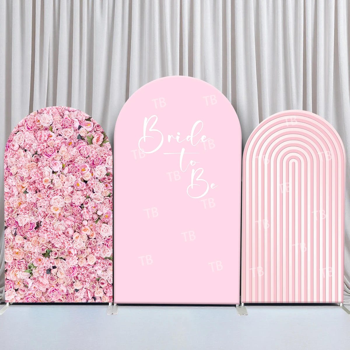 

TB Floral Wedding Bride Arch Backdrop Cover Pink Rose Flower Design Girls Birthday Party Decor Photo Background Elastic Fabric