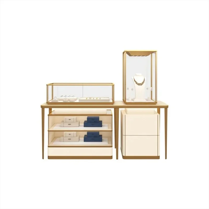 custom.Jewelry Display Cabinets Baked-Glass Showcases Jewelry Cases Counters Gold Custom-Made Retail Fixtures Stainless S