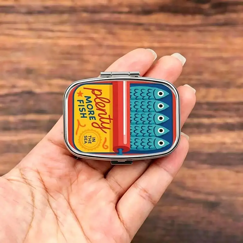 Funny Black Cat Mini 2 Grid Metal Pill Box Portable Lightweight Medicine Organizer for Travelers