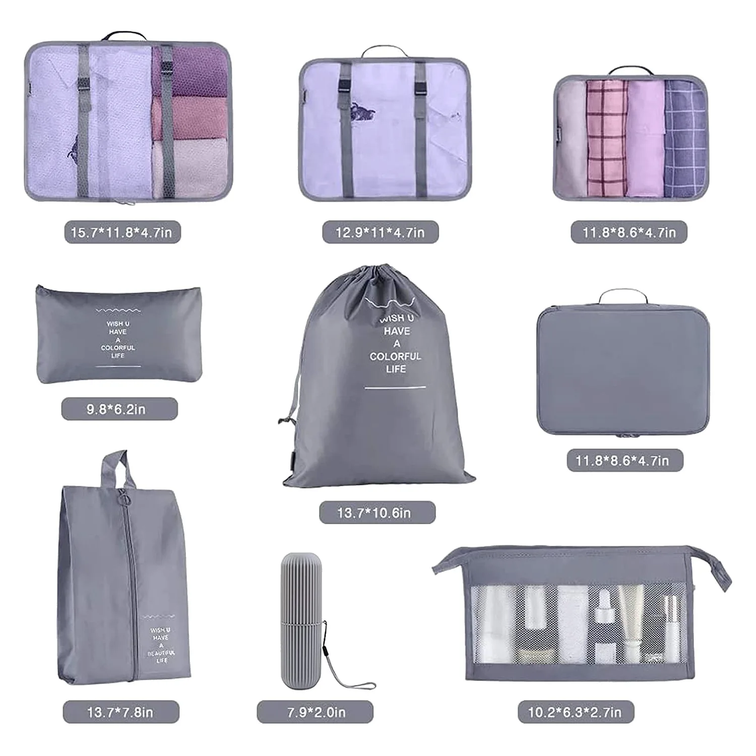 

BYBS-Packing Cubes For Suitcase,9 PCS Travel Packing Cubes Lightweight Suitcase Organizer Bags Set Luggage Packing Organizers